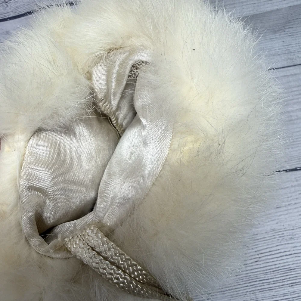 Vintage White Childs Fur Muff Hand Warmer 8